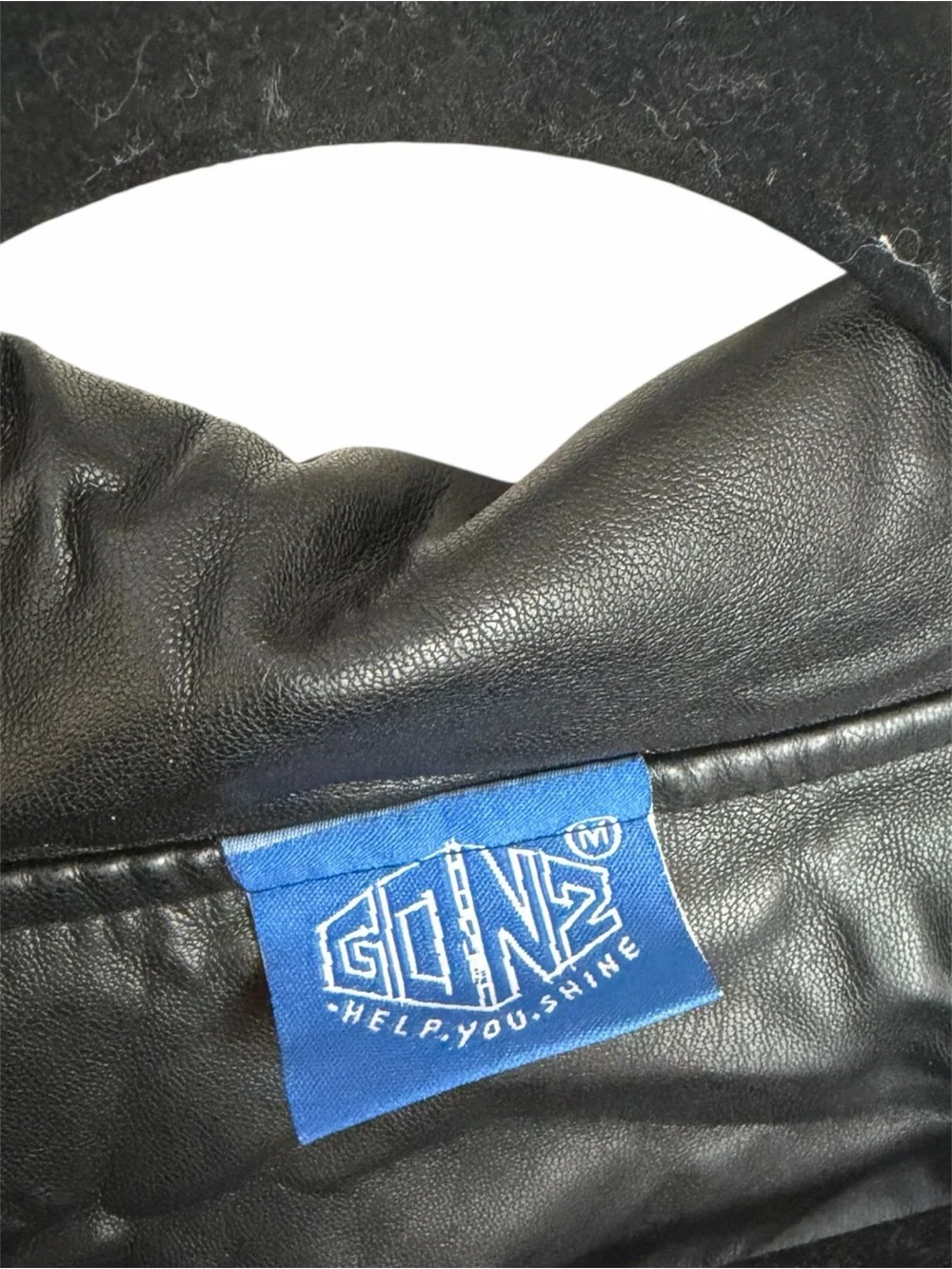 Black Faux Leather Jacket with Hood and Striped Cuffs
